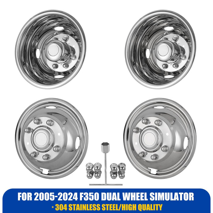 Wolfstorm Dually Wheel Simulators for 2005-2024 Ford F-350 dual rear wheel models, Set of 4