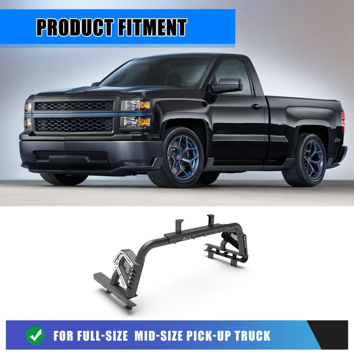 Wolfstorm Universal Adjustable Bed Rack Roll Bar for Pickup Trucks - Compatible with Mid-Size& Full-Size Models, Q235A Carbon Steel, Powder-Coated Black Finish, Multiple Mounting Options Available