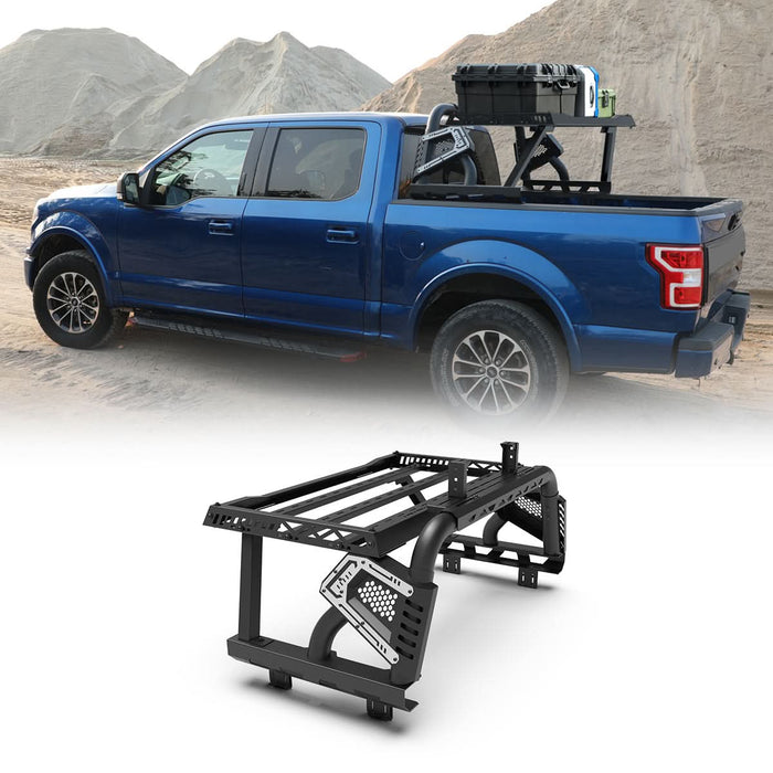 Wolfstorm Universal Adjustable Bed Rack Roll Bar for Pickup Trucks - Compatible with Mid-Size& Full-Size Models, Q235A Carbon Steel, Powder-Coated Black Finish, Multiple Mounting Options Available