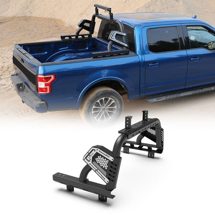 Wolfstorm Universal Adjustable Bed Rack Roll Bar for Pickup Trucks - Compatible with Mid-Size& Full-Size Models, Q235A Carbon Steel, Powder-Coated Black Finish, Multiple Mounting Options Available