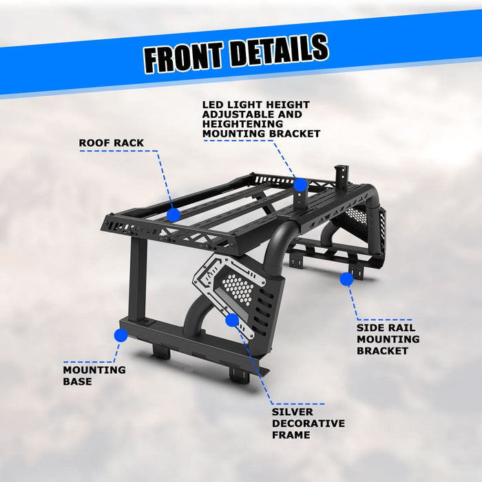 Wolfstorm Universal Adjustable Bed Rack Roll Bar for Pickup Trucks - Compatible with Mid-Size& Full-Size Models, Q235A Carbon Steel, Powder-Coated Black Finish, Multiple Mounting Options Available