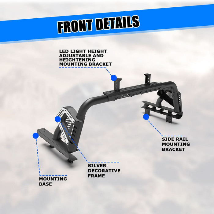 Wolfstorm Universal Adjustable Bed Rack Roll Bar for Pickup Trucks - Compatible with Mid-Size& Full-Size Models, Q235A Carbon Steel, Powder-Coated Black Finish, Multiple Mounting Options Available