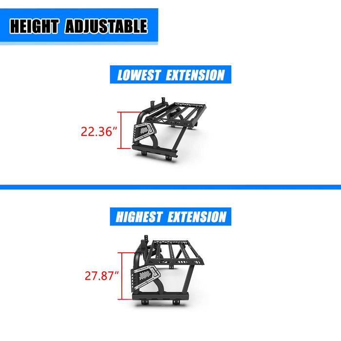 Wolfstorm Universal Adjustable Bed Rack Roll Bar for Pickup Trucks - Compatible with Mid-Size& Full-Size Models, Q235A Carbon Steel, Powder-Coated Black Finish, Multiple Mounting Options Available