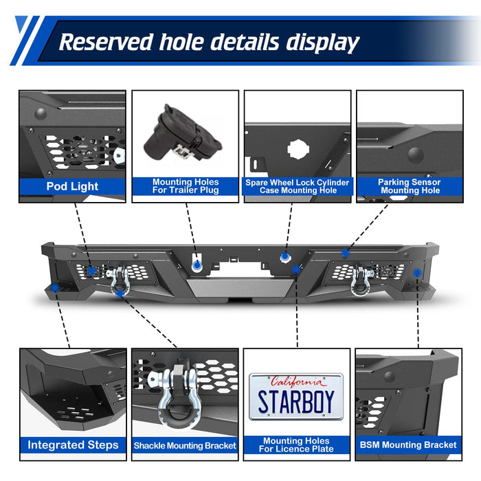 WOLFSTORM Rear Bumper with Parking Aid Sensor Hole for 2014-2021 Toyota Tundra