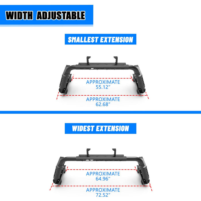 Wolfstorm Universal Adjustable Bed Rack Roll Bar for Pickup Trucks - Compatible with Mid-Size& Full-Size Models, Q235A Carbon Steel, Powder-Coated Black Finish, Multiple Mounting Options Available