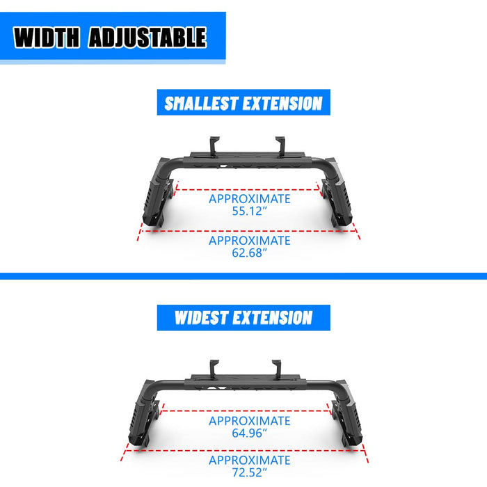 Wolfstorm Universal Adjustable Bed Rack Roll Bar for Pickup Trucks - Compatible with Mid-Size& Full-Size Models, Q235A Carbon Steel, Powder-Coated Black Finish, Multiple Mounting Options Available