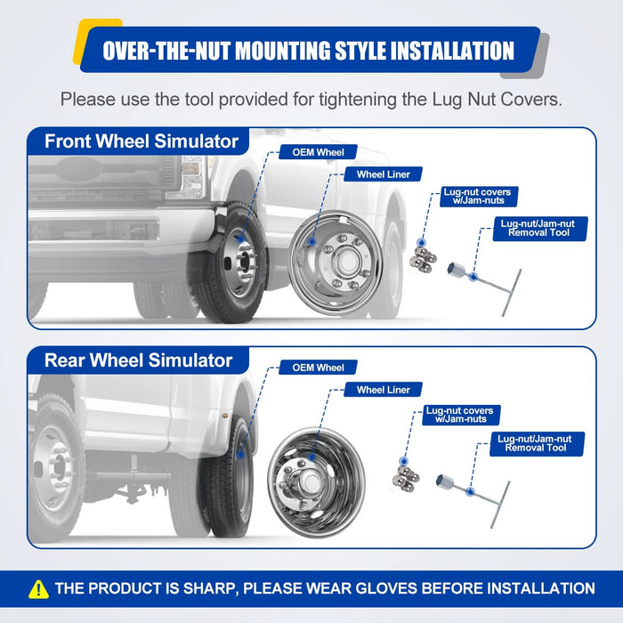 Wolfstorm Dually Wheel Simulators for 2005-2024 Ford F-350 dual rear wheel models, Set of 4