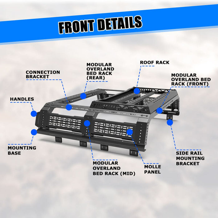 WOLFSTORM Roll Bar Universal Fit for Mid-size Pickup Trucks,Modular,Adjustable Overland Bed Rack,Roll bar