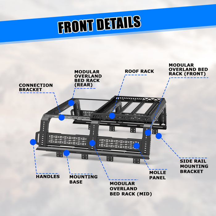 WOLFSTORM Roll Bar Universal Fit for Full-size Pickup Trucks, Modular, Adjustable Overland Bed Rack