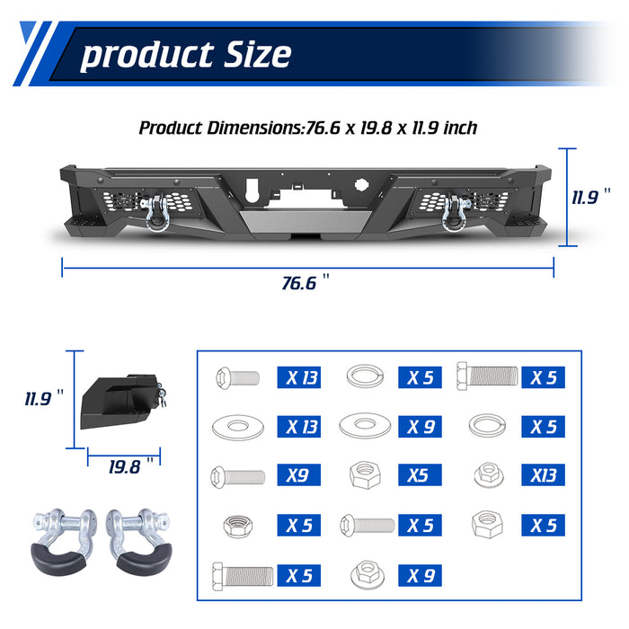 WOLFSTORM Modified Rear Bumper for 2019-2025 Chevrolet Silverado 1500 and GMC Sierra 1500