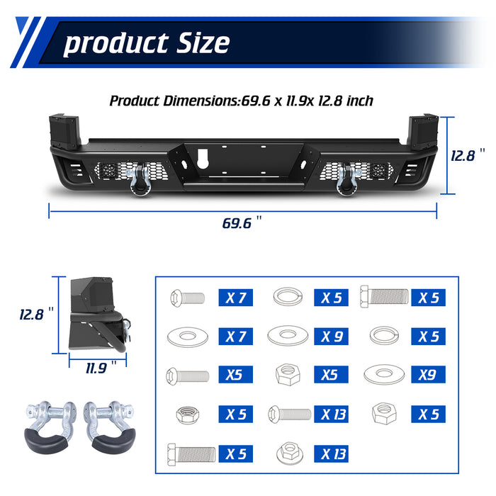 Pare-chocs arrière WOLFSTORM pour Toyota Tacoma 2016-2023