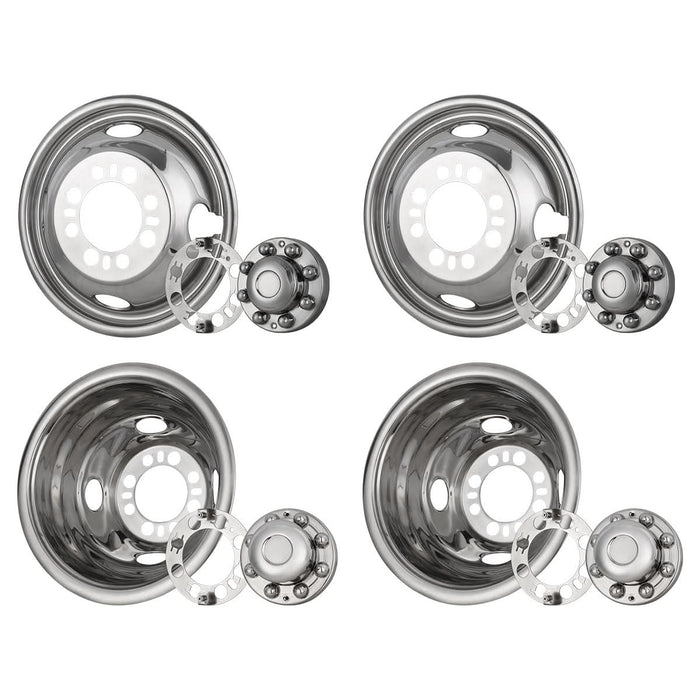 WOLFSTORM Stainless Steel Dually Hubcaps - 16 Inch for 1974-2000 Chevy/GMC 3500, 1974-1998 Ford F-350, 2008-2021 Ford E-350/E-450 Van, 1974-1999 Dodge RAM, Set of 4