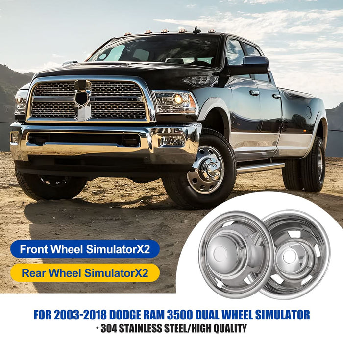 WOLFSTORM Stainless Steel Dually Hubcaps - 17 Inch for 2003-2018 Dodge Ram 3500 Dual Rear Wheel Models, Set of 4