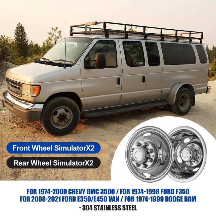 WOLFSTORM Stainless Steel Dually Hubcaps - 16 Inch for 1974-2000 Chevy/GMC 3500, 1974-1998 Ford F-350, 2008-2021 Ford E-350/E-450 Van, 1974-1999 Dodge RAM, Set of 4