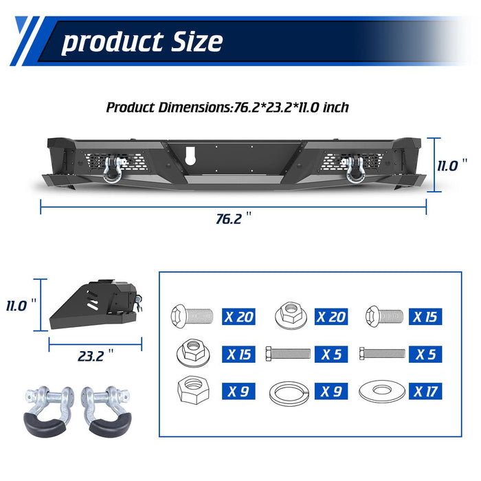 WOLFSTORM Rear Bumper for 2014-2021 Toyota Tundra, a set of 4 Inch LED Lights and a set of D-Rings Included