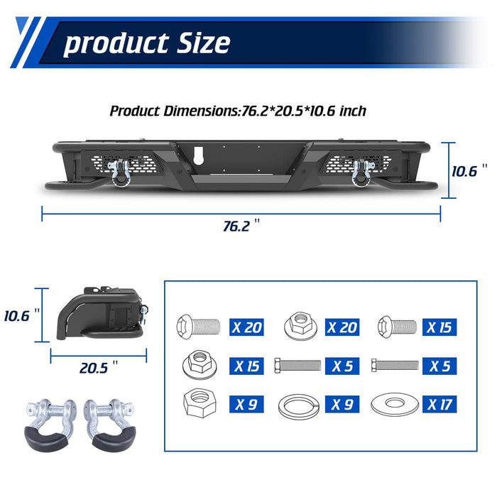 WOLFSTORM Rear Bumper Fit for 2014-2021 Toyota Tundra