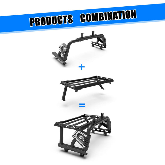 Wolfstorm Universal Adjustable Bed Rack Roll Bar for Pickup Trucks - Compatible with Mid-Size& Full-Size Models, Q235A Carbon Steel, Powder-Coated Black Finish, Multiple Mounting Options Available