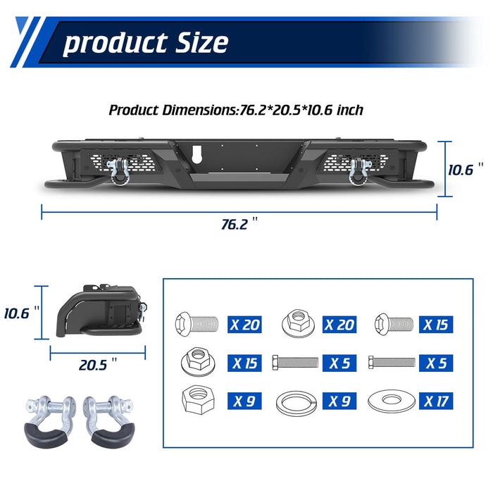 WOLFSTORM Rear Bumper for 2014-2021 Toyota Tundra, a set of 4 Inch LED Lights and a set of D-Rings Included