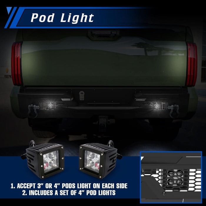 WOLFSTORM Rear Bumper for 2022-2024 Toyota Tundra, a set of 4 Inch LED Lights and a set of D-Rings Included