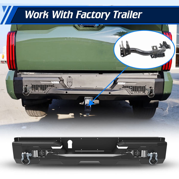 WOLFSTORM Rear Bumper for 2022-2024 Toyota Tundra, a set of 4 Inch LED Lights and a set of D-Rings Included