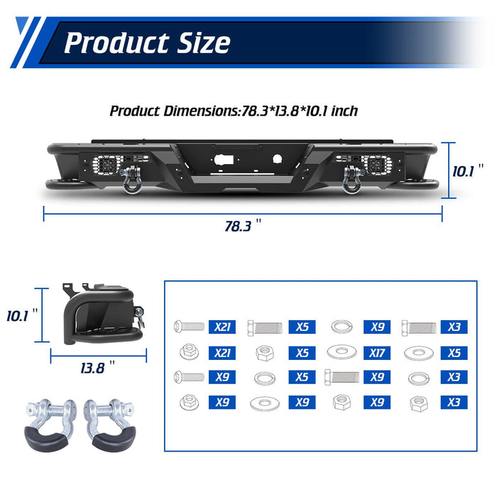 WOLFSTORM Rear Bumper for 2007-2018 Chevrolet Silverado 1500 and 2007-2018 GMC Sierra 1500