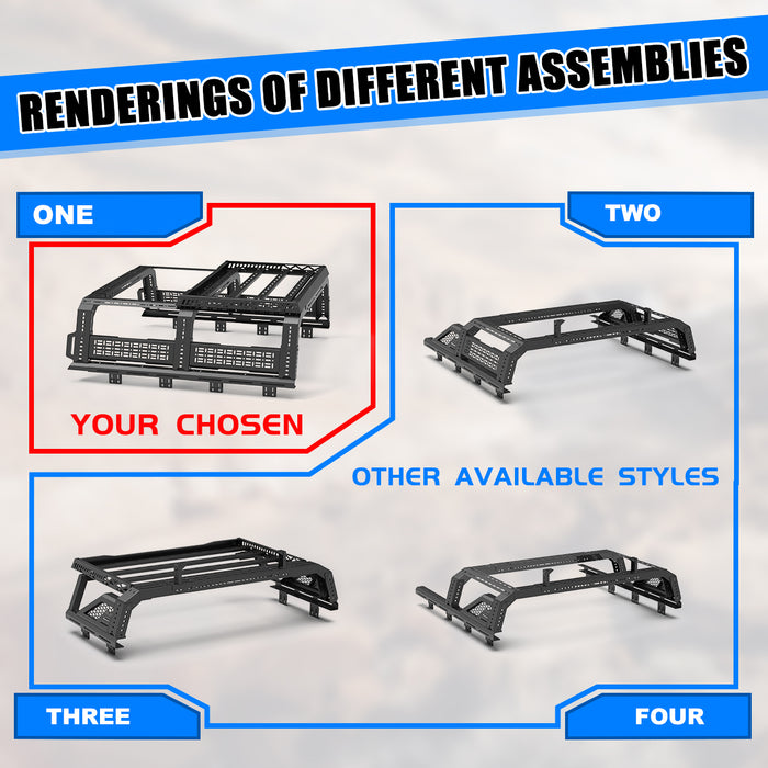 WOLFSTORM Roll Bar Universal Fit for Full-size Pickup Trucks, Modular, Adjustable Overland Bed Rack