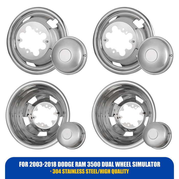 WOLFSTORM Stainless Steel Dually Hubcaps - 17 Inch for 2003-2018 Dodge Ram 3500 Dual Rear Wheel Models, Set of 4