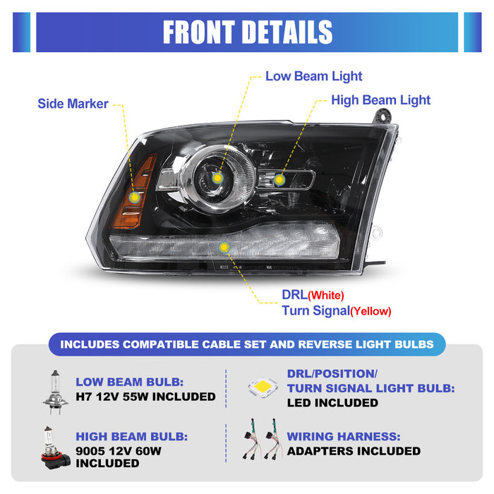 WOLFSTORM Headlight Assembly for 2009-2018 Dodge Ram 1500/2500/3500