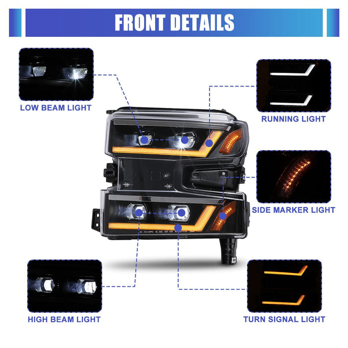 WOLFSTORM 2019-2022 Chevy Silverado 1500 LED Sequential Projector Headlights