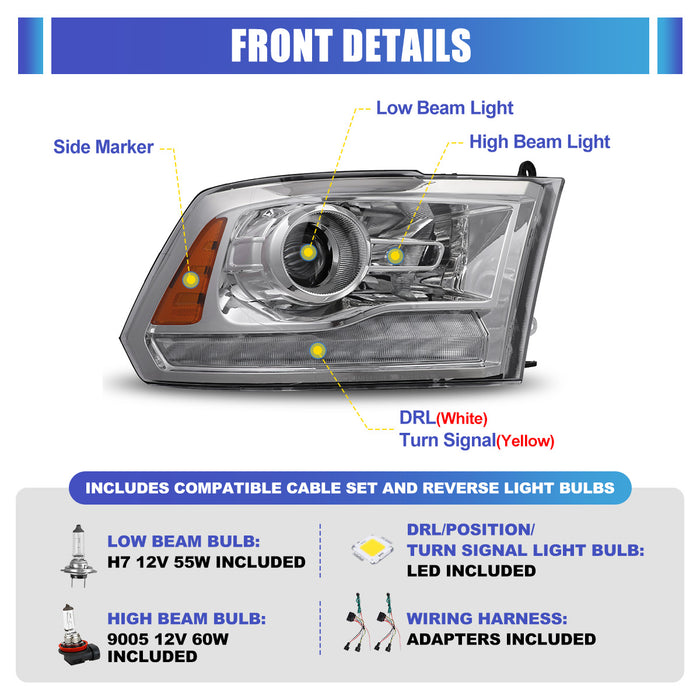 WOLFSTORM Headlight Assembly for 2009-2018 Dodge Ram 1500/2500/3500