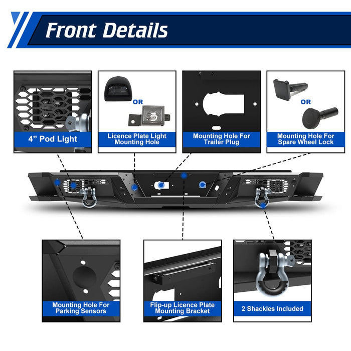 WOLFSTORM Rear Bumper for 2007-2018 Chevrolet Silverado 1500 and 2007-2018 GMC Sierra 1500