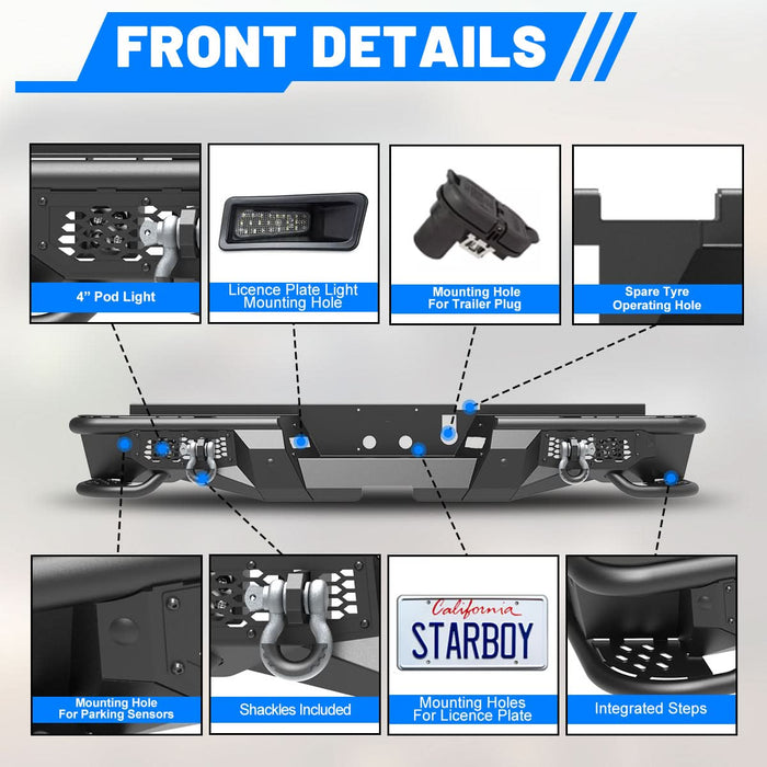 WOLFSTORM Rear Bumper for 2019-2024 Dodge Ram 2500/3500, a set of 4 Inch LED Lights and a set of D-Rings Included