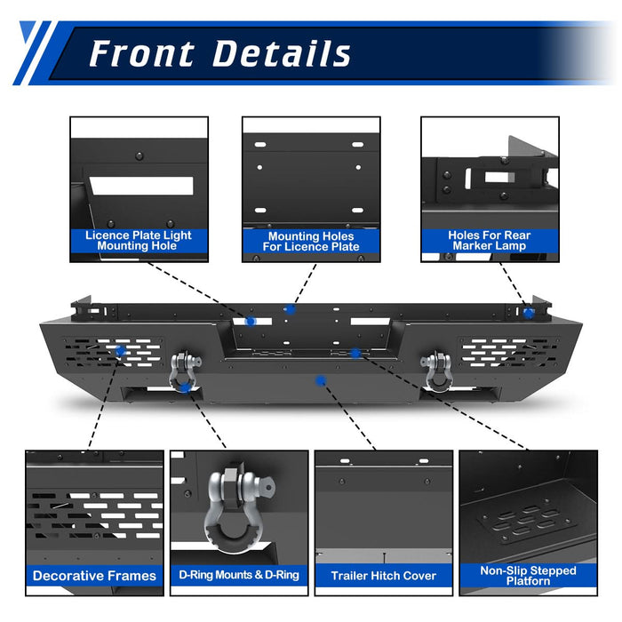 Front Bumper Assembly Fits for 2024 Tesla Cybertruck, A Set of 2 D-Rings Included, Optional Side Wings, Skid Plate, Rear Bumper