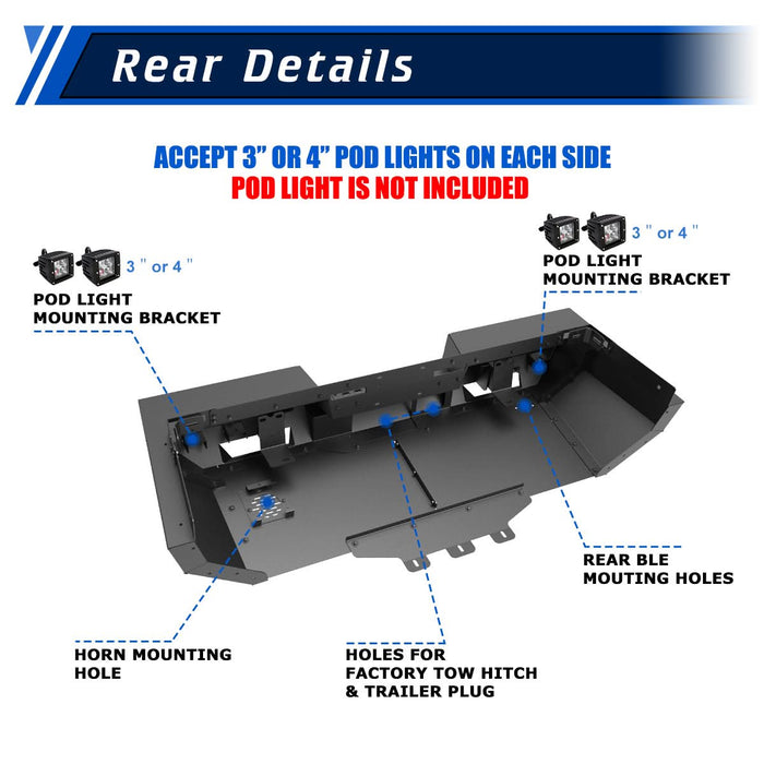 Front Bumper Assembly Fits for 2024 Tesla Cybertruck, A Set of 2 D-Rings Included, Optional Side Wings, Skid Plate, Rear Bumper