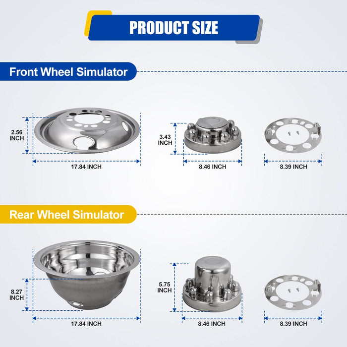 WOLFSTORM Stainless Steel Dually Hubcaps - 16 Inch for 1974-2000 Chevy/GMC 3500, 1974-1998 Ford F-350, 2008-2021 Ford E-350/E-450 Van, 1974-1999 Dodge RAM, Set of 4