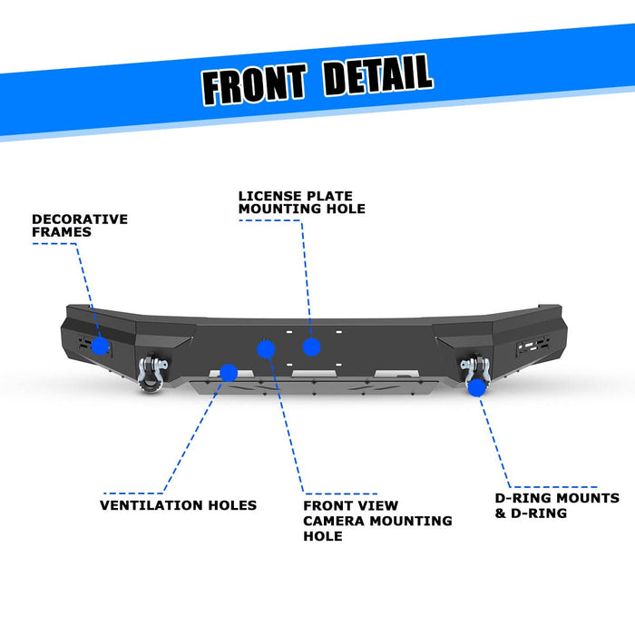 Front Bumper Assembly Fits for 2024 Tesla Cybertruck, A Set of 2 D-Rings Included, Optional Side Wings, Skid Plate, Rear Bumper