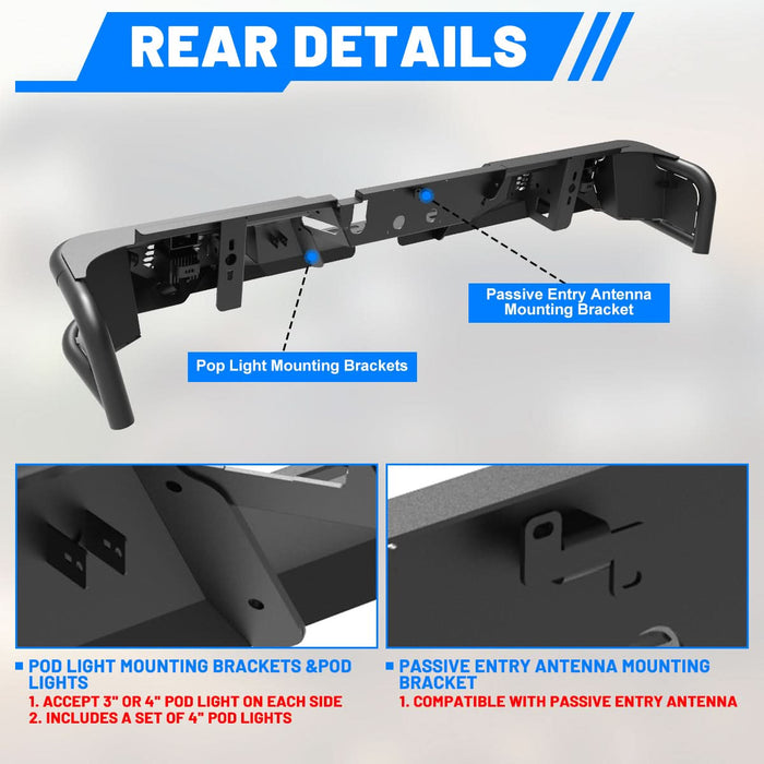 WOLFSTORM Rear Bumper for 2019-2024 Dodge Ram 2500/3500, a set of 4 Inch LED Lights and a set of D-Rings Included