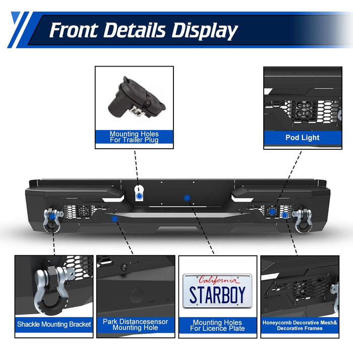 WOLFSTORM Rear Bumper for 2022-2024 Toyota Tundra, a set of 4 Inch LED Lights and a set of D-Rings Included