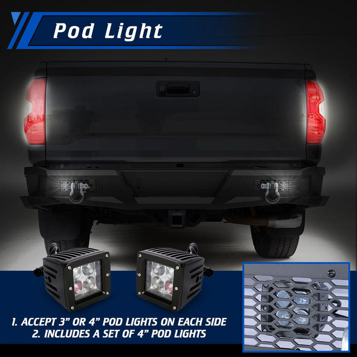 WOLFSTORM Rear Bumper for 2014-2021 Toyota Tundra, a set of 4 Inch LED Lights and a set of D-Rings Included