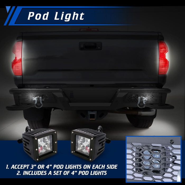 WOLFSTORM Rear Bumper for 2014-2021 Toyota Tundra, a set of 4 Inch LED Lights and a set of D-Rings Included