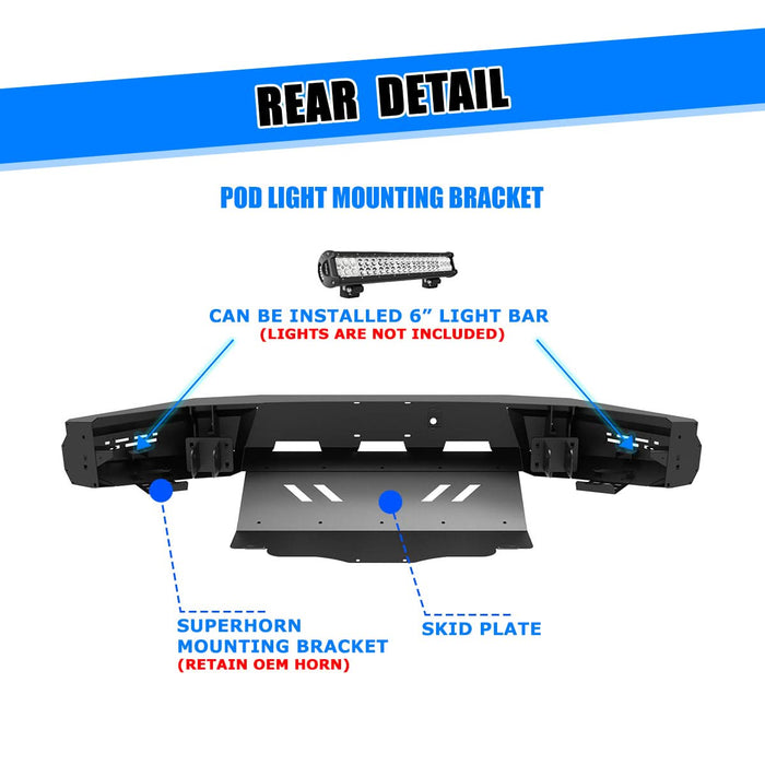 Front Bumper Assembly Fits for 2024 Tesla Cybertruck, A Set of 2 D-Rings Included, Optional Side Wings, Skid Plate, Rear Bumper