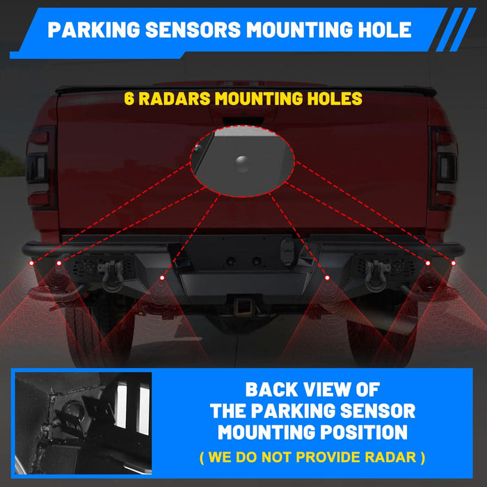 WOLFSTORM Rear Bumper for 2019-2024 Dodge Ram 2500/3500, a set of 4 Inch LED Lights and a set of D-Rings Included