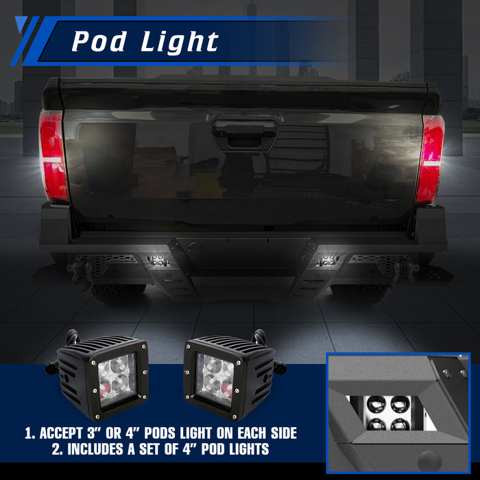 WOLFSTORM Rear Bumper for 2024 Toyota Tacoma, a set of 4 Inch LED Lights and a set of D-Rings Included