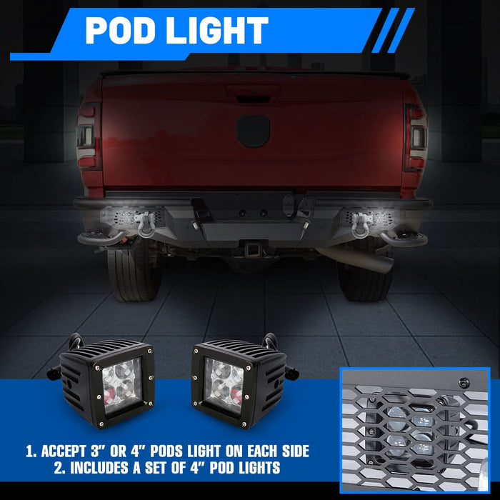 WOLFSTORM Rear Bumper for 2019-2024 Dodge Ram 2500, a set of 4 Inch LED Lights and a set of D-Rings Included