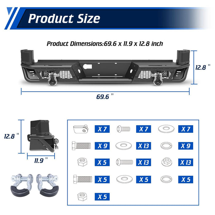 WOLFSTORM Rear Bumper for 2016-2023 TOYOTA TACOMA