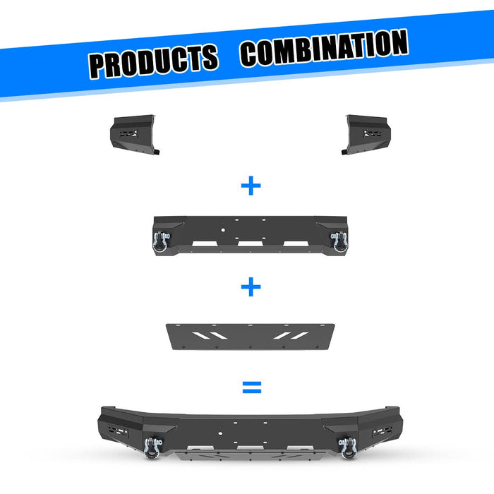 Front Bumper Assembly Fits for 2024 Tesla Cybertruck, A Set of 2 D-Rings Included, Optional Side Wings, Skid Plate, Rear Bumper