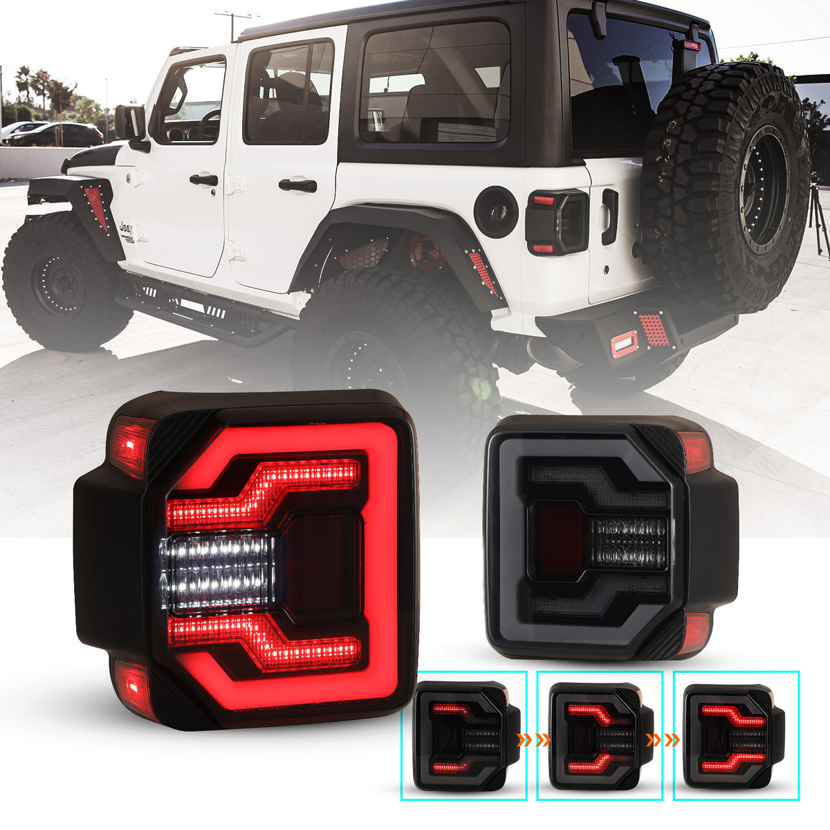 LED Sequential Tail Lights for 2018-2024 Jeep Wrangler JL/JLU