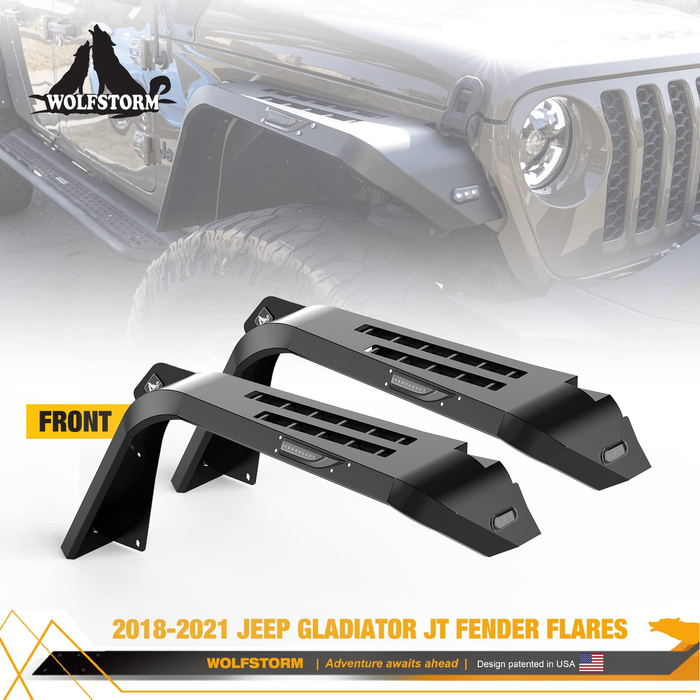 WOLFSTORM Guardabarros con luz LED secuencial de señal de giro para Jeep Gladiator JT 2019-2024 