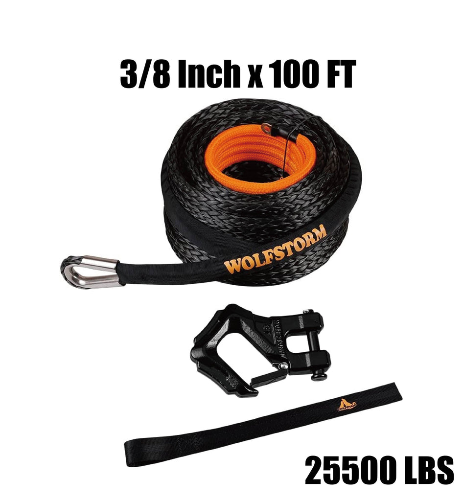 Winch Rope with Hook and Protective Sleeve for Off-Road Vehicles SUV A —  WOLFSTORM