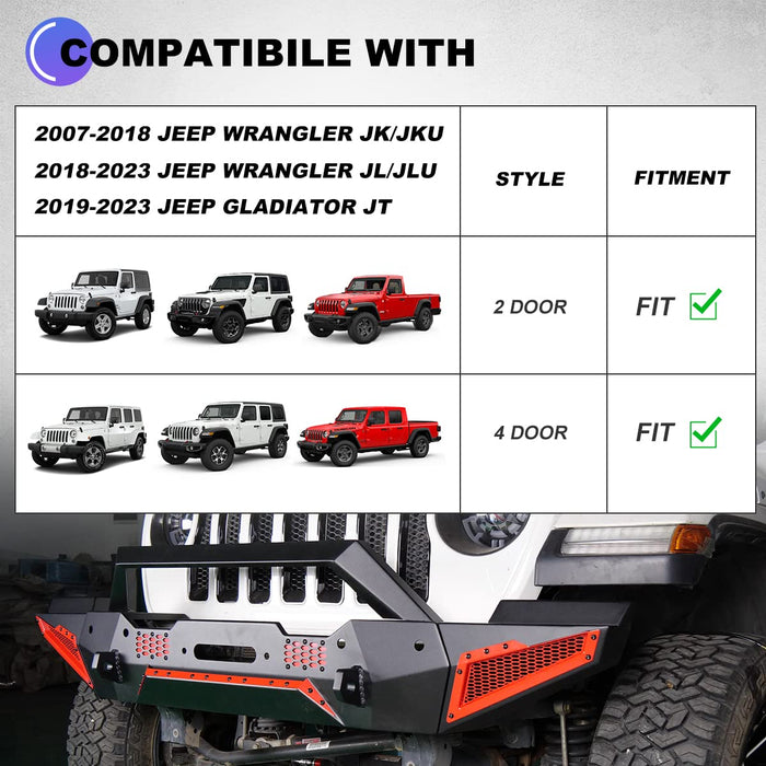 WOLFSTORM Front Bumper for Jeep Wrangler JK/JKU, Wrangler JL/JLU, and